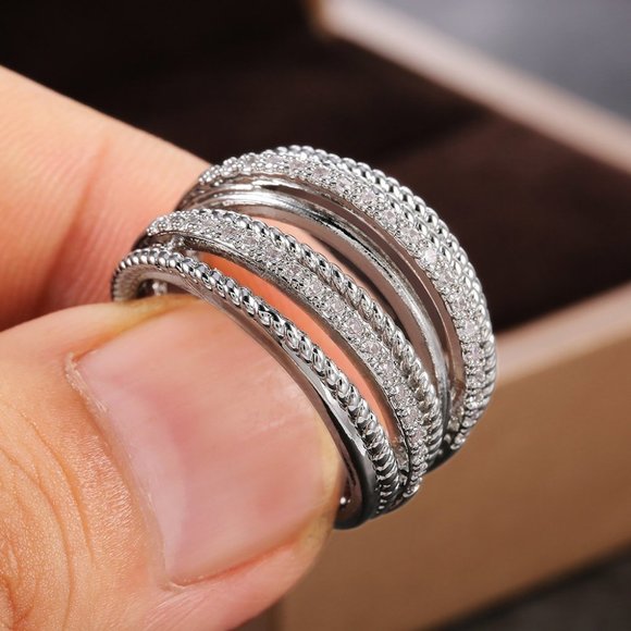 NEW Silver Round Diamond Multi Layer  Ring - Picture 2 of 5